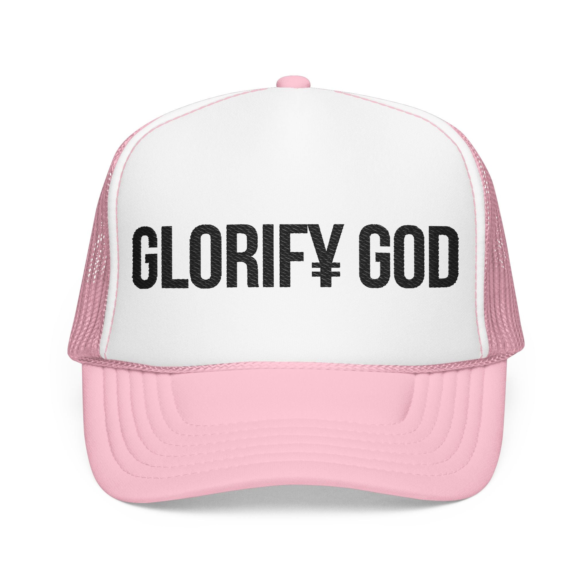 GLORIFY GOD Foam Trucker Hat | Christian Faith Message, Script Logo