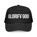 Glorify God Trucker Hat — Black Foam Mesh Christian Cap