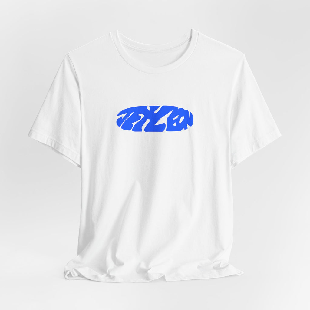 Blue Abstract Wave Logo Tee | White T-Shirt, Minimal Graphic