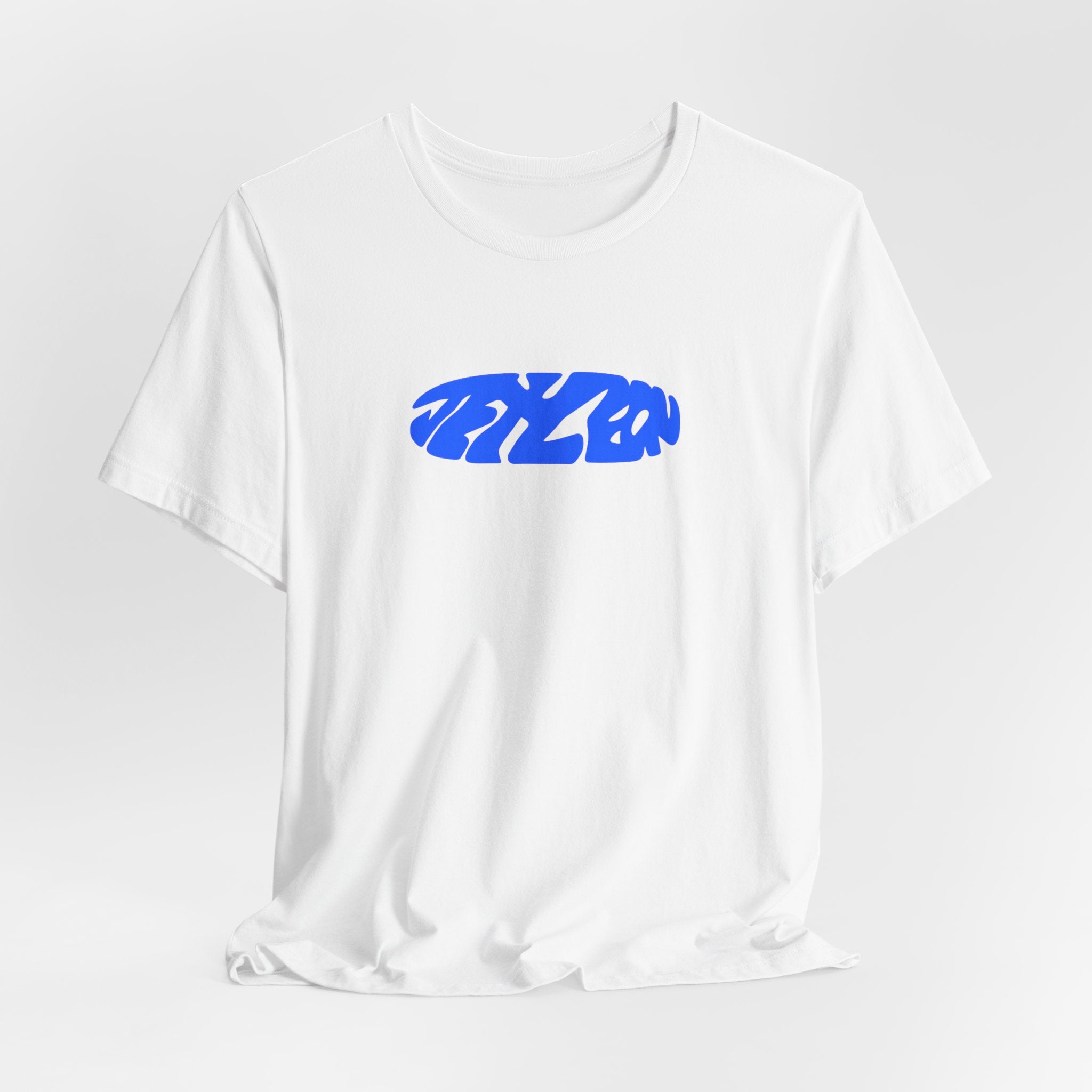 Blue Abstract Wave Logo Tee | White T-Shirt, Minimal Graphic