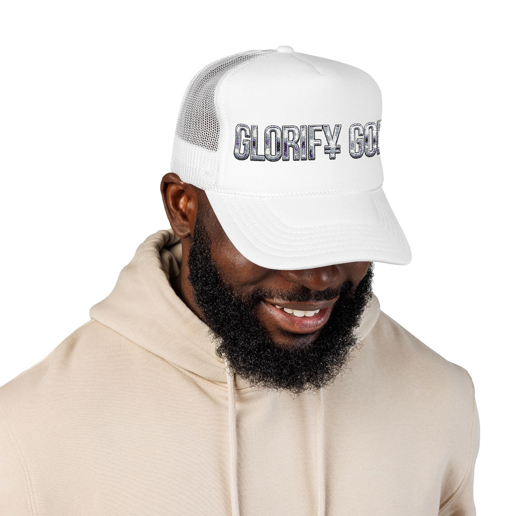 Glorify God foam trucker hat | religious sparkly lettering