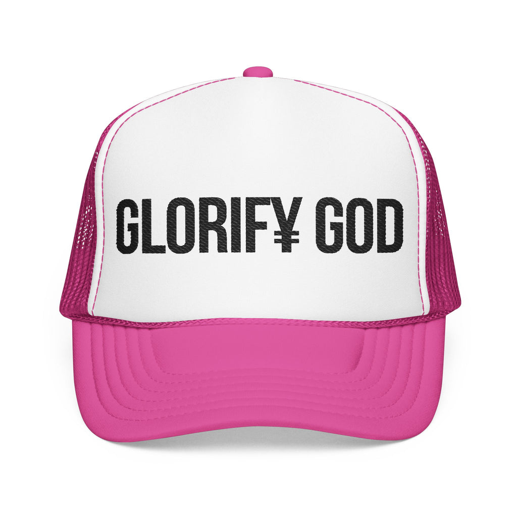GLORIFY GOD Foam Trucker Hat | Christian Faith Message, Script Logo