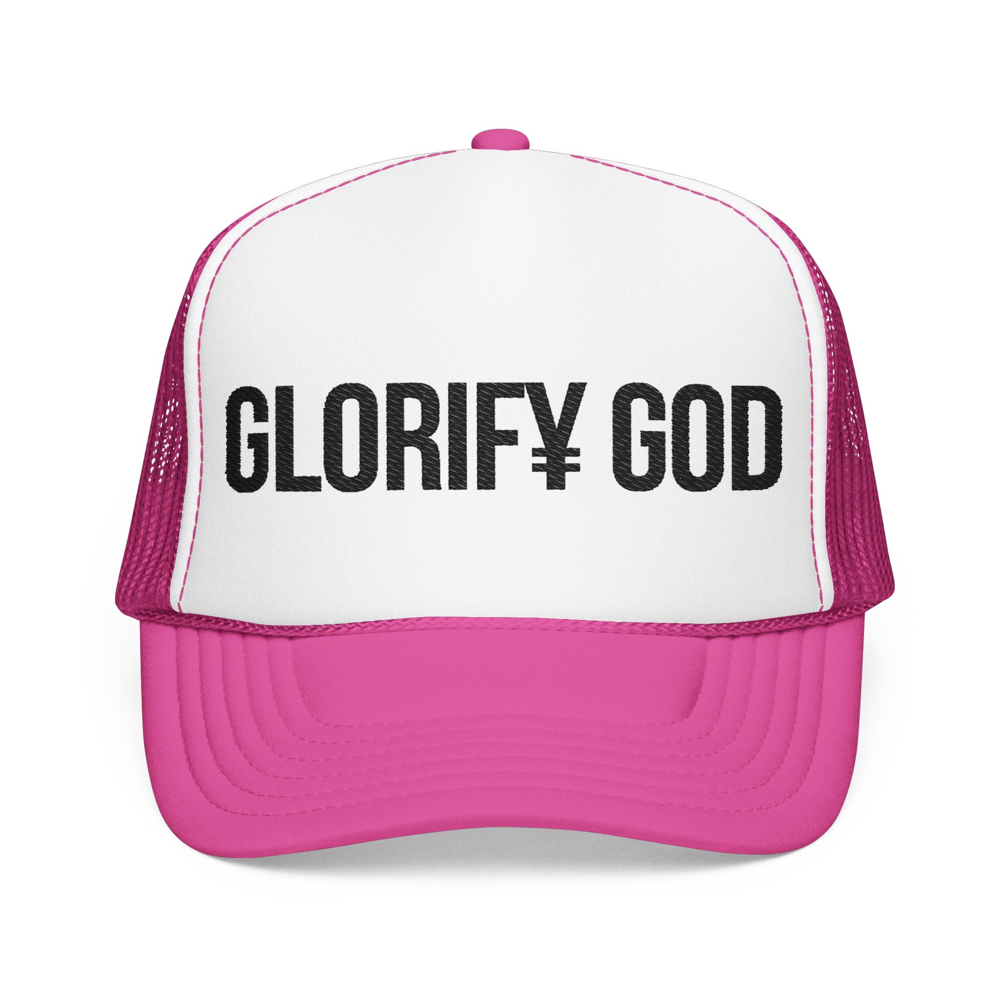 GLORIFY GOD Foam Trucker Hat | Christian Faith Message, Script Logo