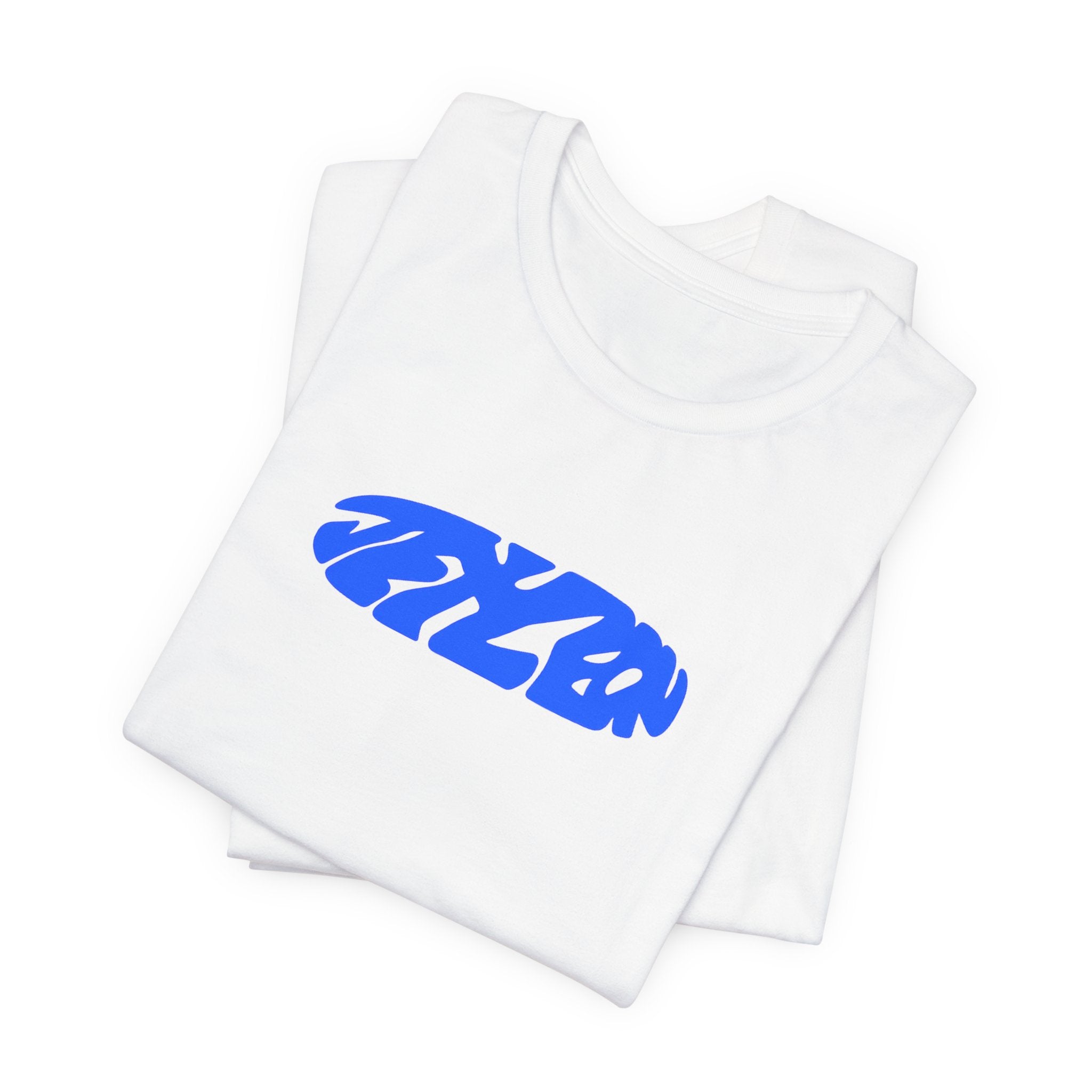 Blue Abstract Wave Logo Tee | White T-Shirt, Minimal Graphic