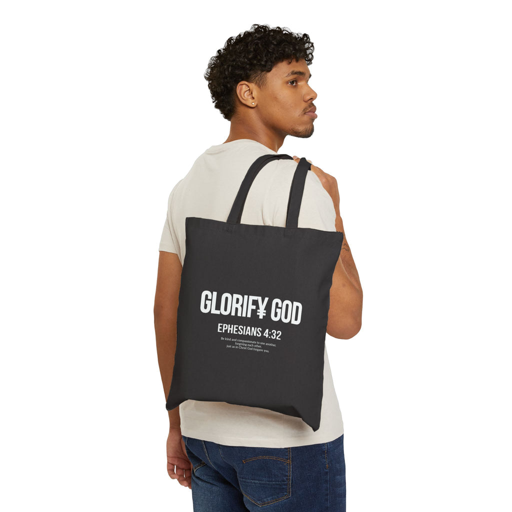 Glorify God Scripture Tote | Black Canvas Tote Bag