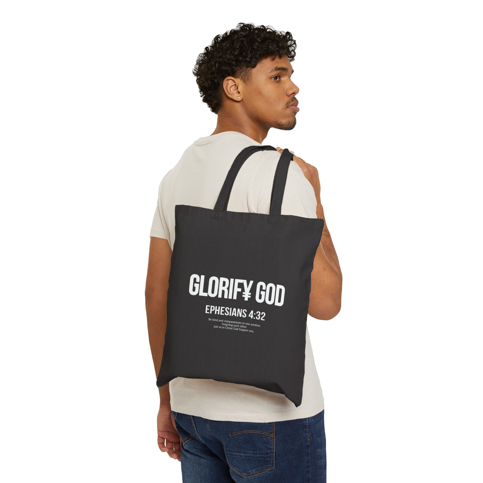 Glorify God Scripture Tote | Black Canvas Tote Bag