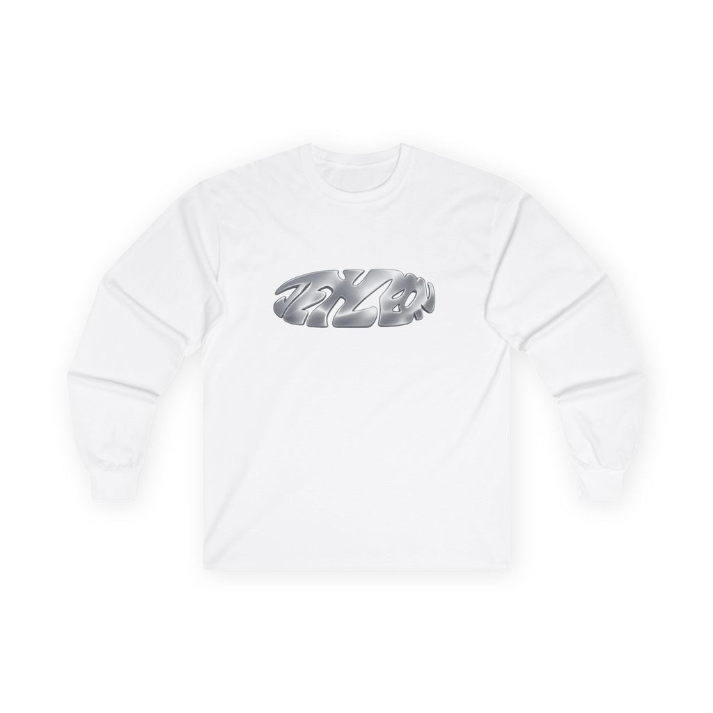Chrome Bubble Letter Logo Long Sleeve Tee | Metallic Script Shirt