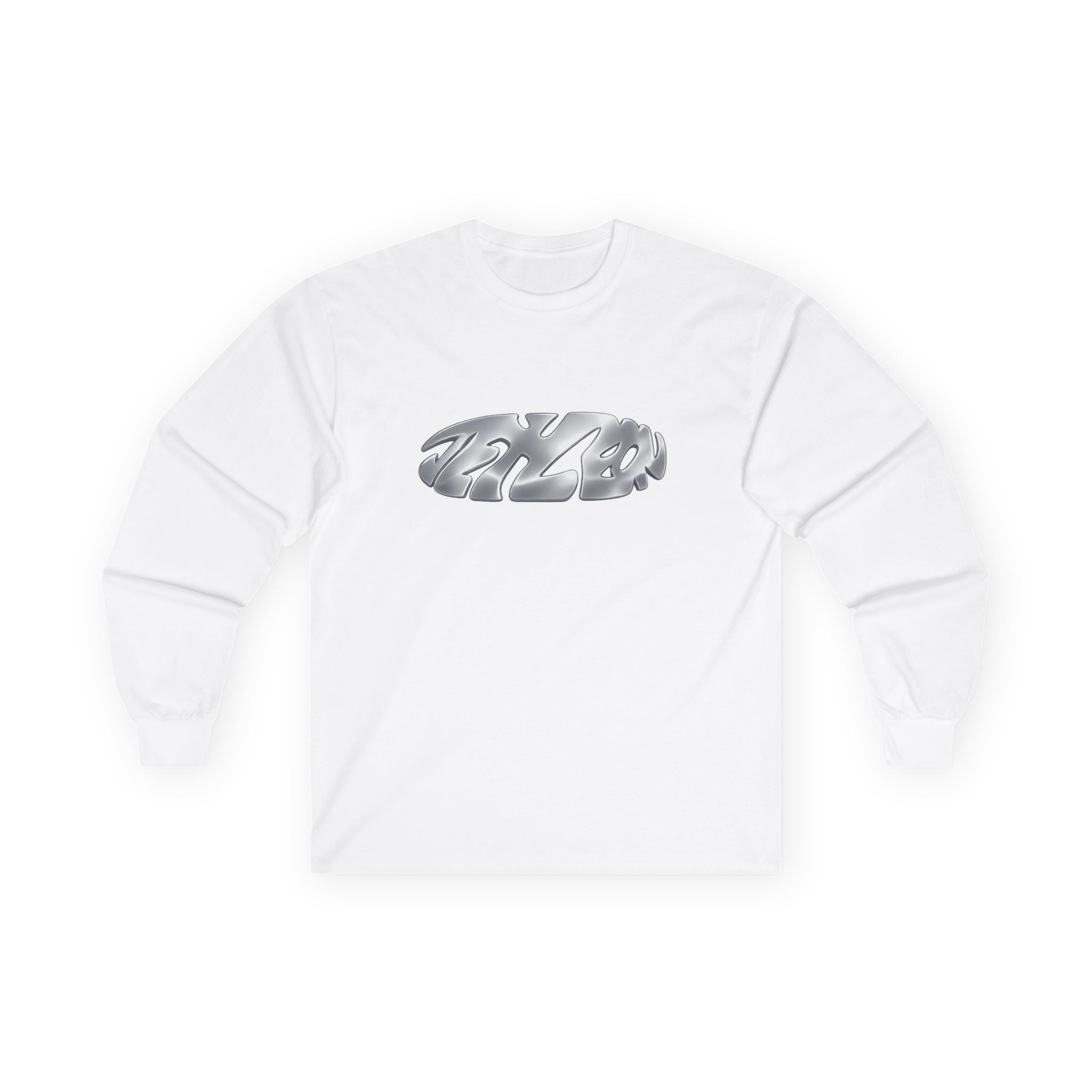 Chrome Bubble Letter Logo Long Sleeve Tee | Metallic Script Shirt
