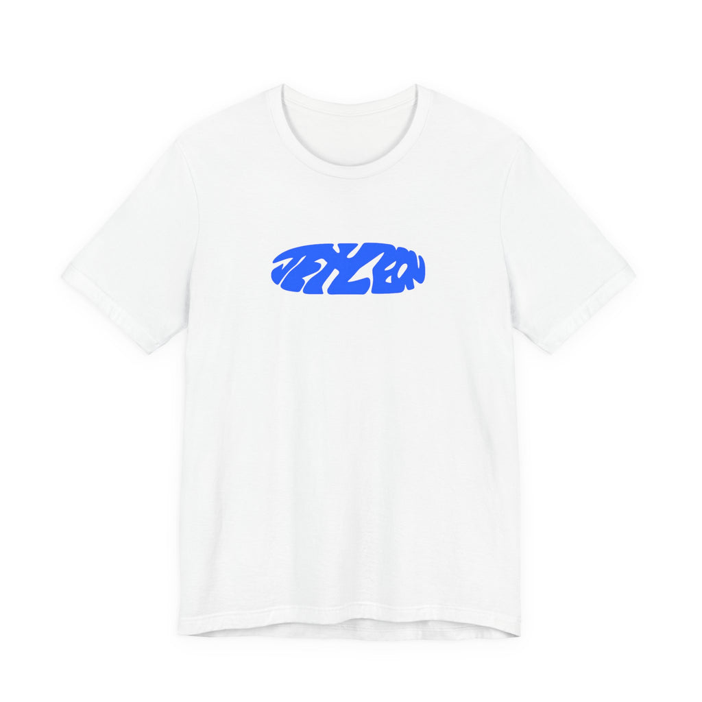 Blue Abstract Wave Logo Tee | White T-Shirt, Minimal Graphic