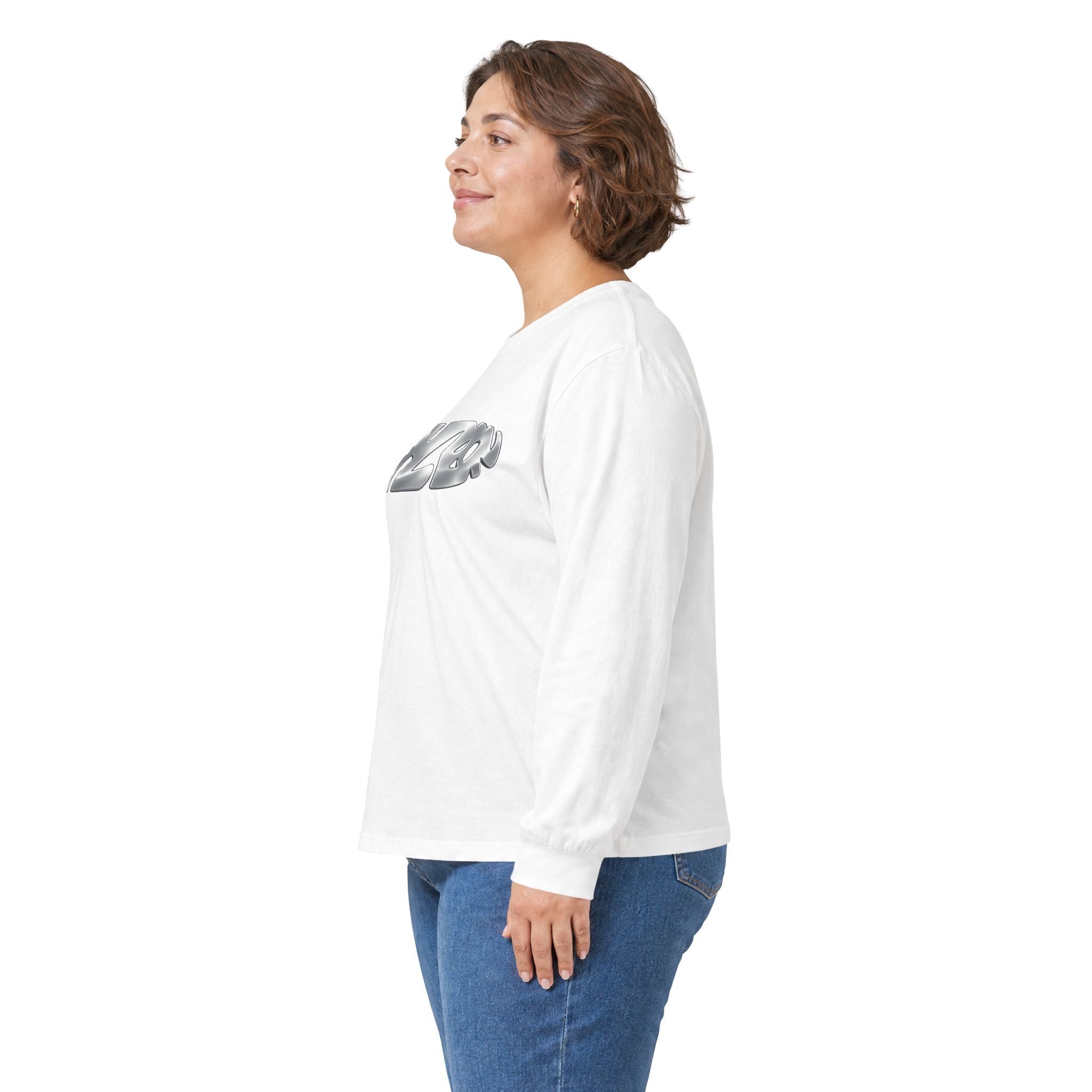 Chrome Bubble Letter Logo Long Sleeve Tee | Metallic Script Shirt