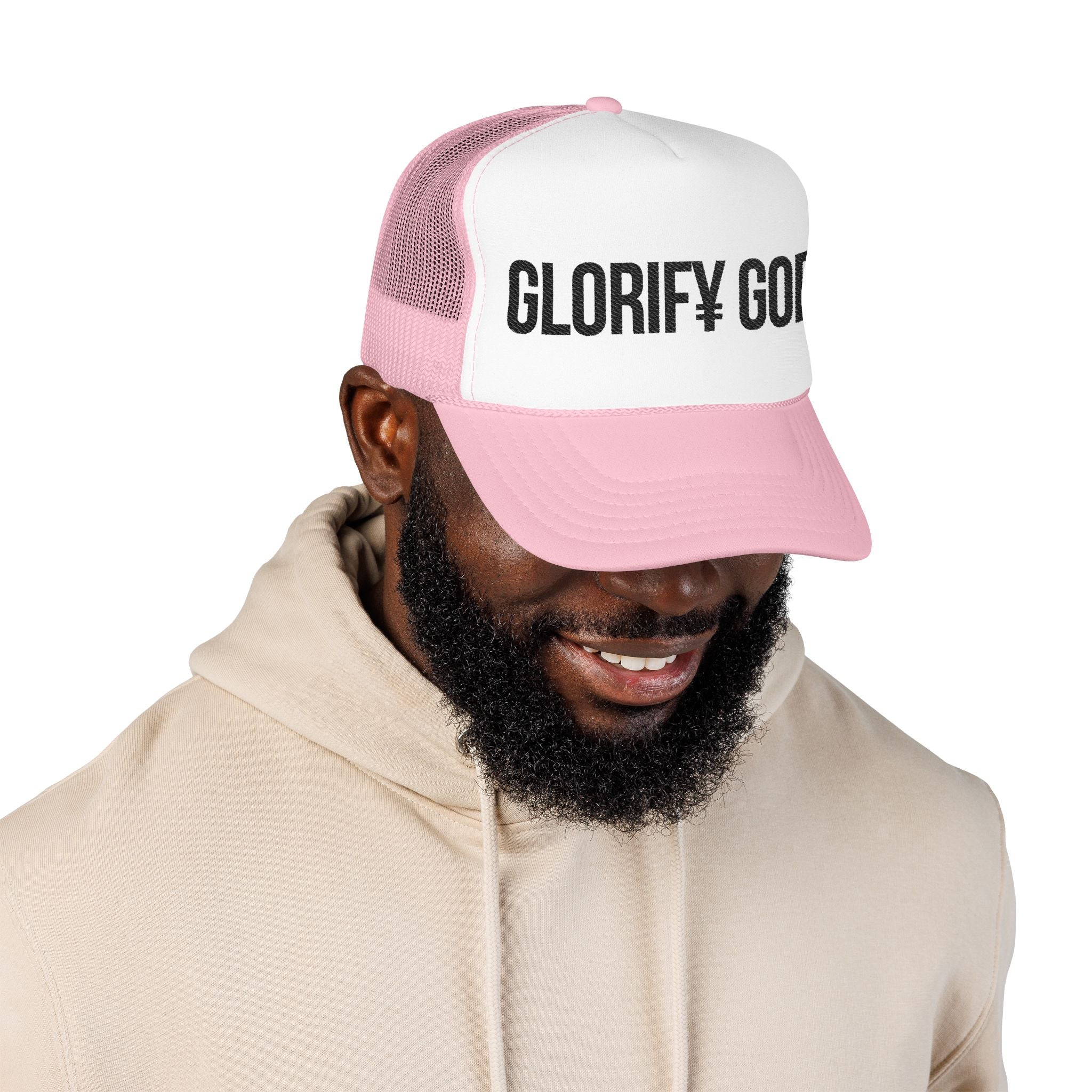GLORIFY GOD Foam Trucker Hat | Christian Faith Message, Script Logo