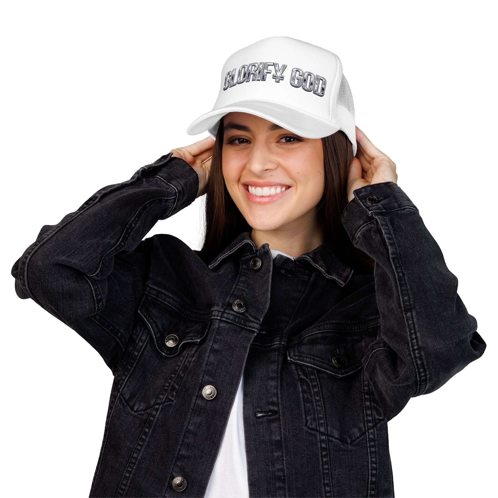Glorify God foam trucker hat | religious sparkly lettering