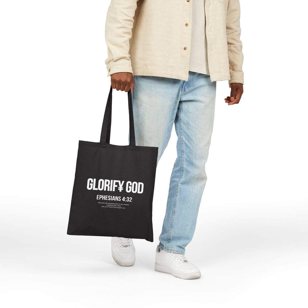 Glorify God Scripture Tote | Black Canvas Tote Bag