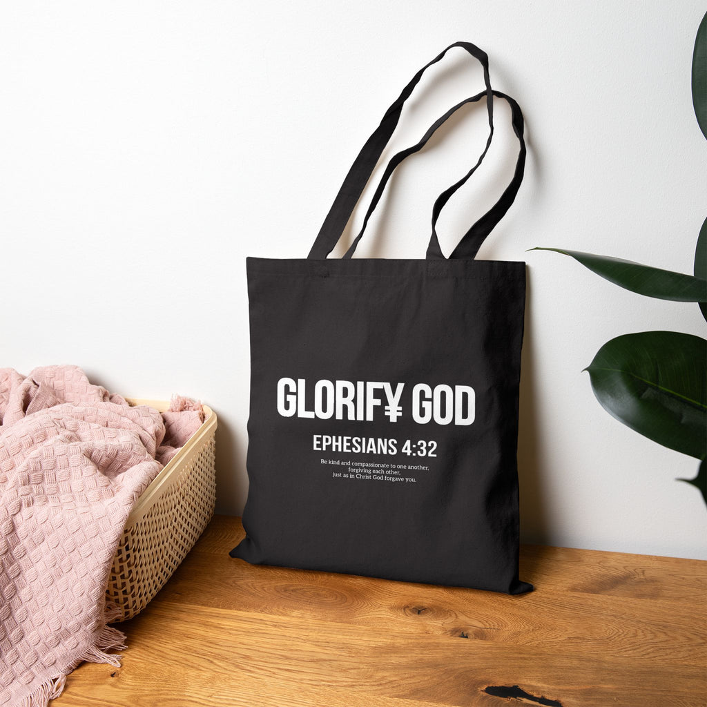 Glorify God Scripture Tote | Black Canvas Tote Bag