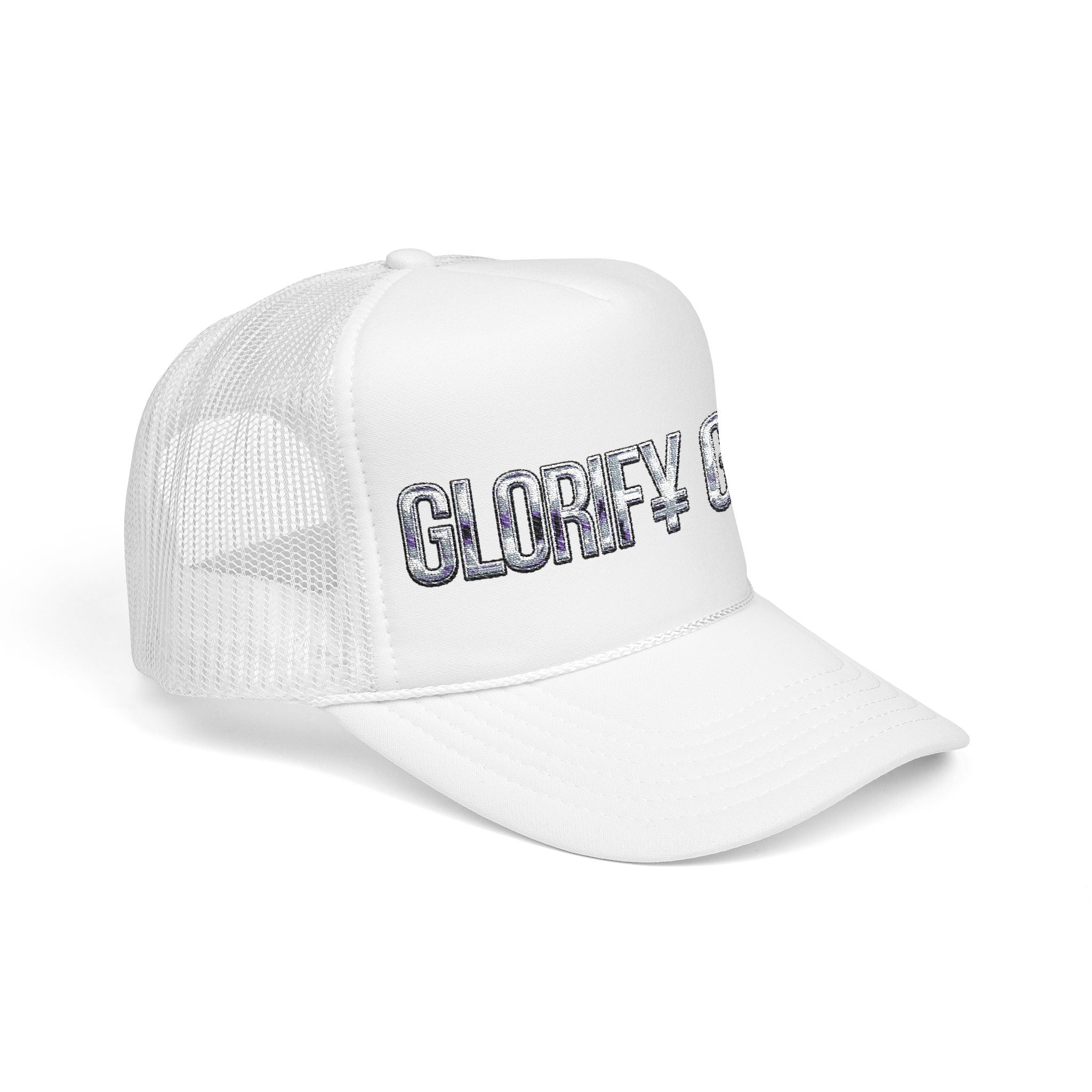Glorify God foam trucker hat | religious sparkly lettering