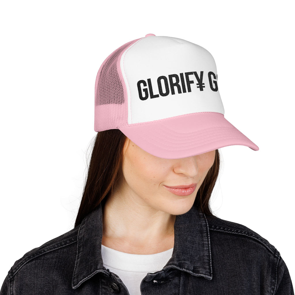 GLORIFY GOD Foam Trucker Hat | Christian Faith Message, Script Logo
